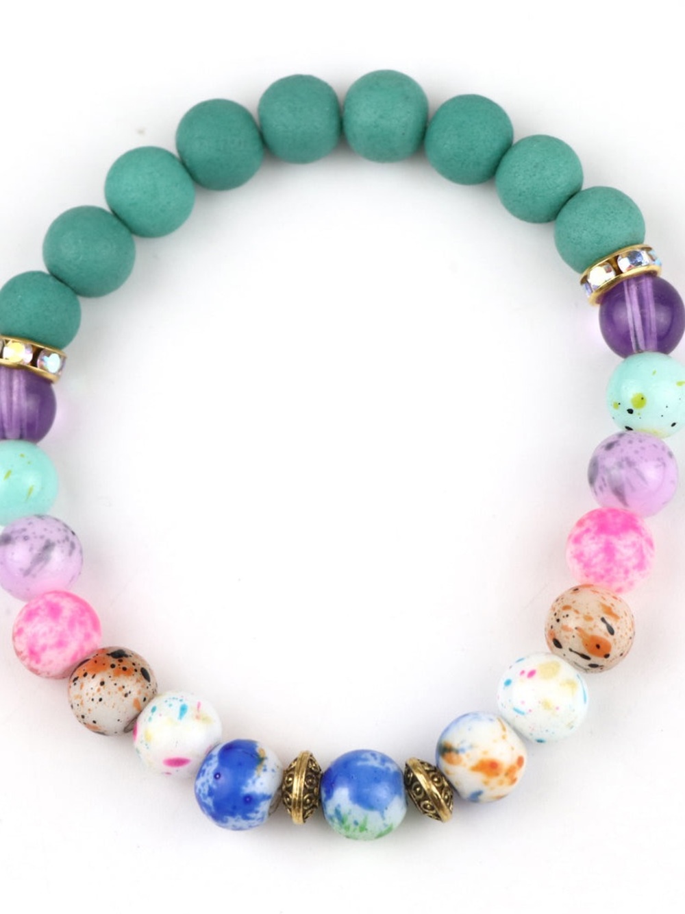 Colorful Speckled Beaded Stretch Bracelet - Turquoise lava beads, Blue, Pink